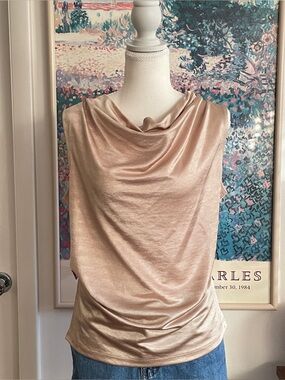 DKNY Gold Cowl Neck Top Small Draped Metallic Glam Party Indie Sleaze Y2K